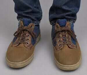 Guess Men’s Denim & Vegan Leather Zipper High Top Sneakers Size 12